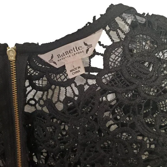 Nanette Lepore NWT Size L Top Blouse Floral Lace Overlay Sleeveless Lined Black - Picture 7 of 9